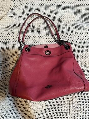 Coach Pink Pebbled Leather Shoulder Tote